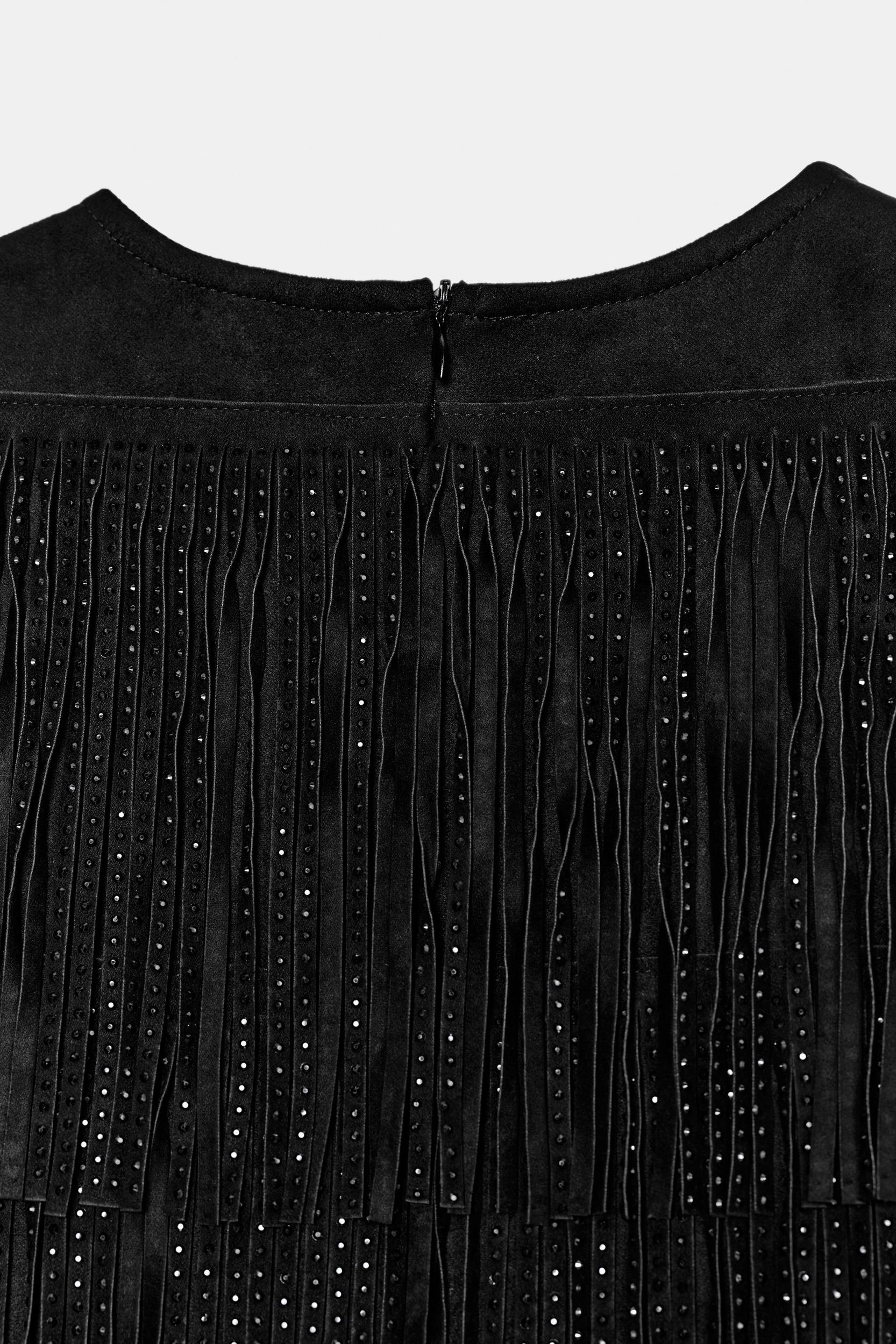 STUDDED FAUX SUEDE FRINGE TOP Product Image