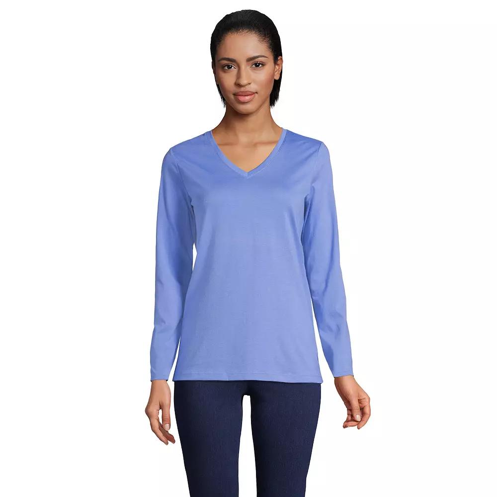 Women's Lands' End Relaxed-Fit Supima Long Sleeve Cotton V-Neck Tee,  Product Image
