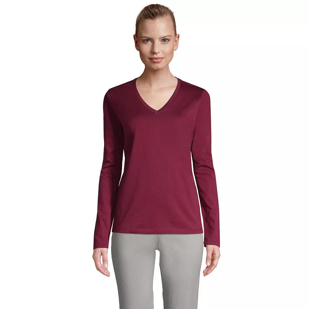Women's Lands' End Relaxed-Fit Supima Long Sleeve Cotton V-Neck Tee,  Product Image