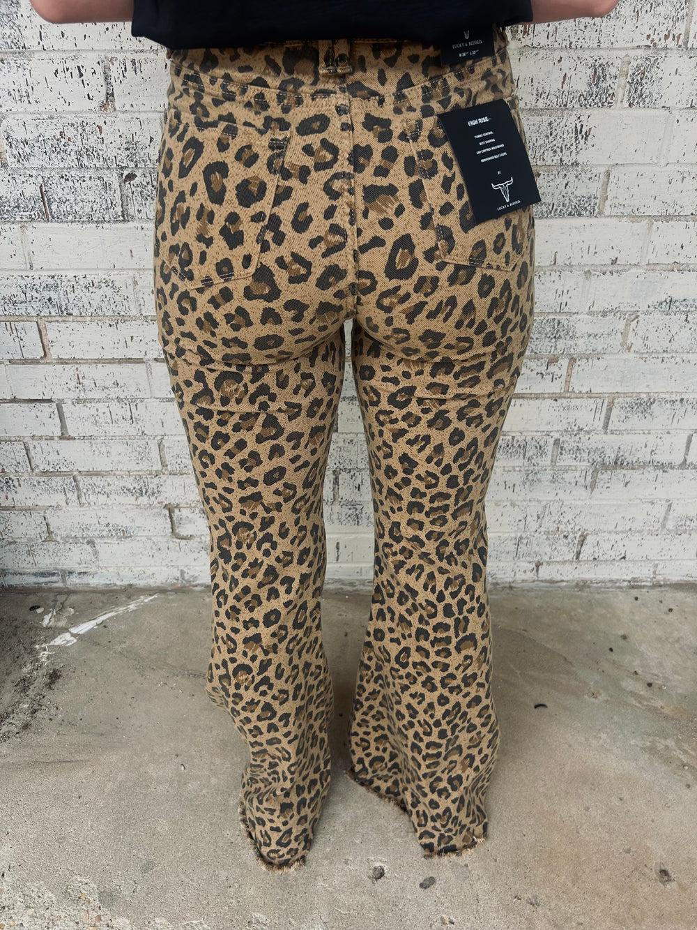 L&B Brown Leopard Denim High Rise Flare Jeans Product Image