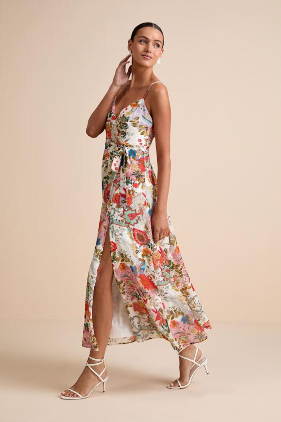 Lera White Multi Paisley Print Surplice Midi Dress Product Image