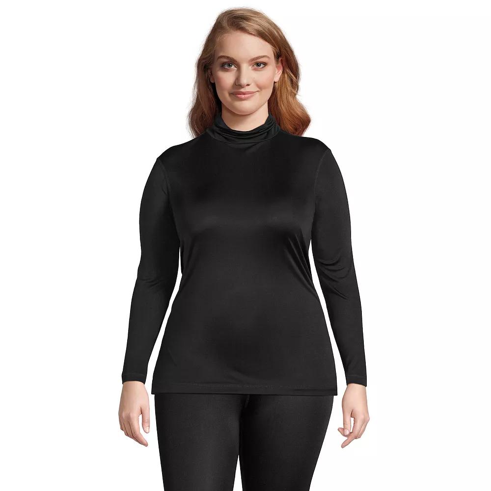 Plus Size Lands' End Silk Interlock Turtleneck Long Underwear Thermal Baselayer Top, Women's, Size: 1XL, Black Product Image