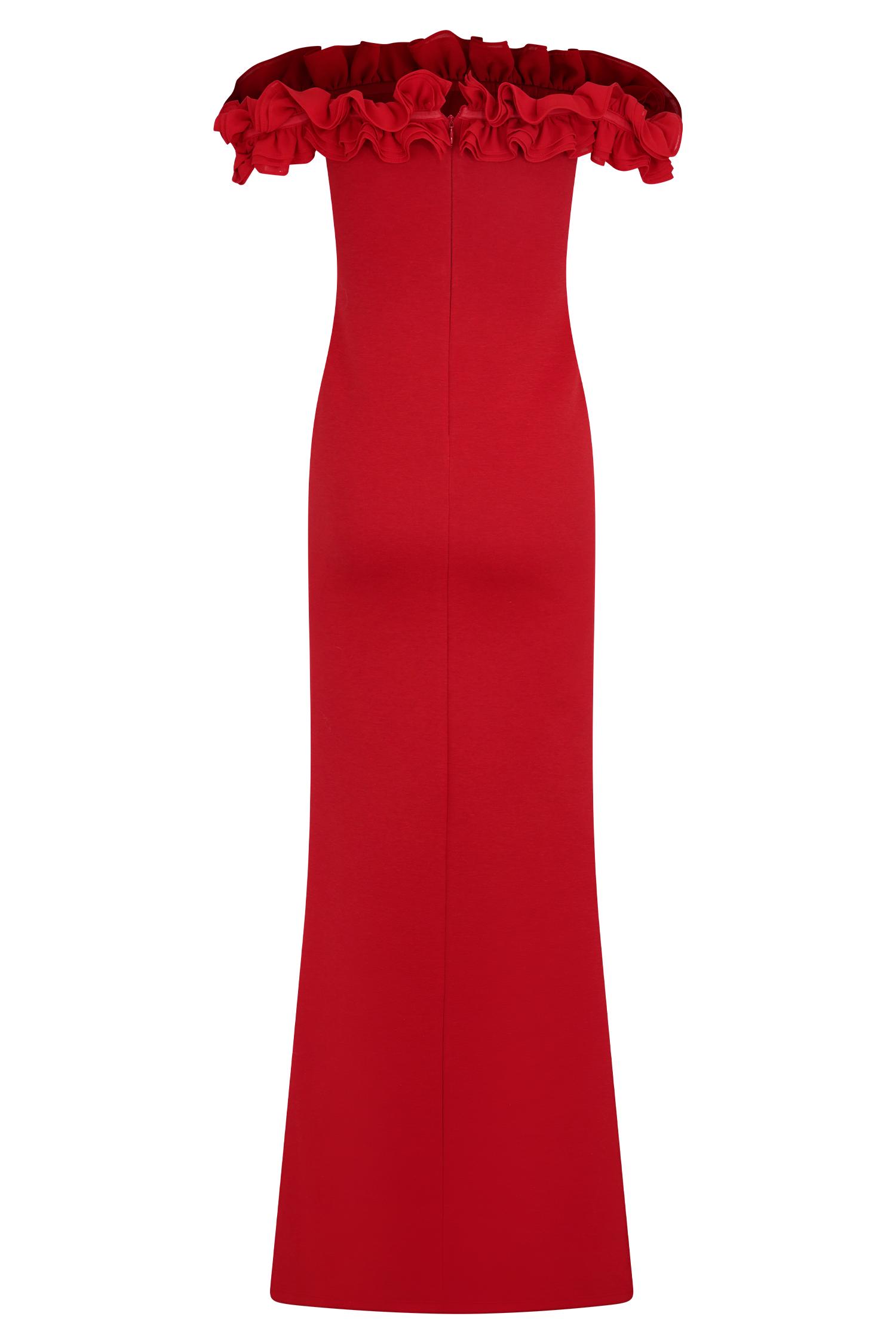 Nova Ruffle Off Shoulder Maxi Dress - Ruby Product Image