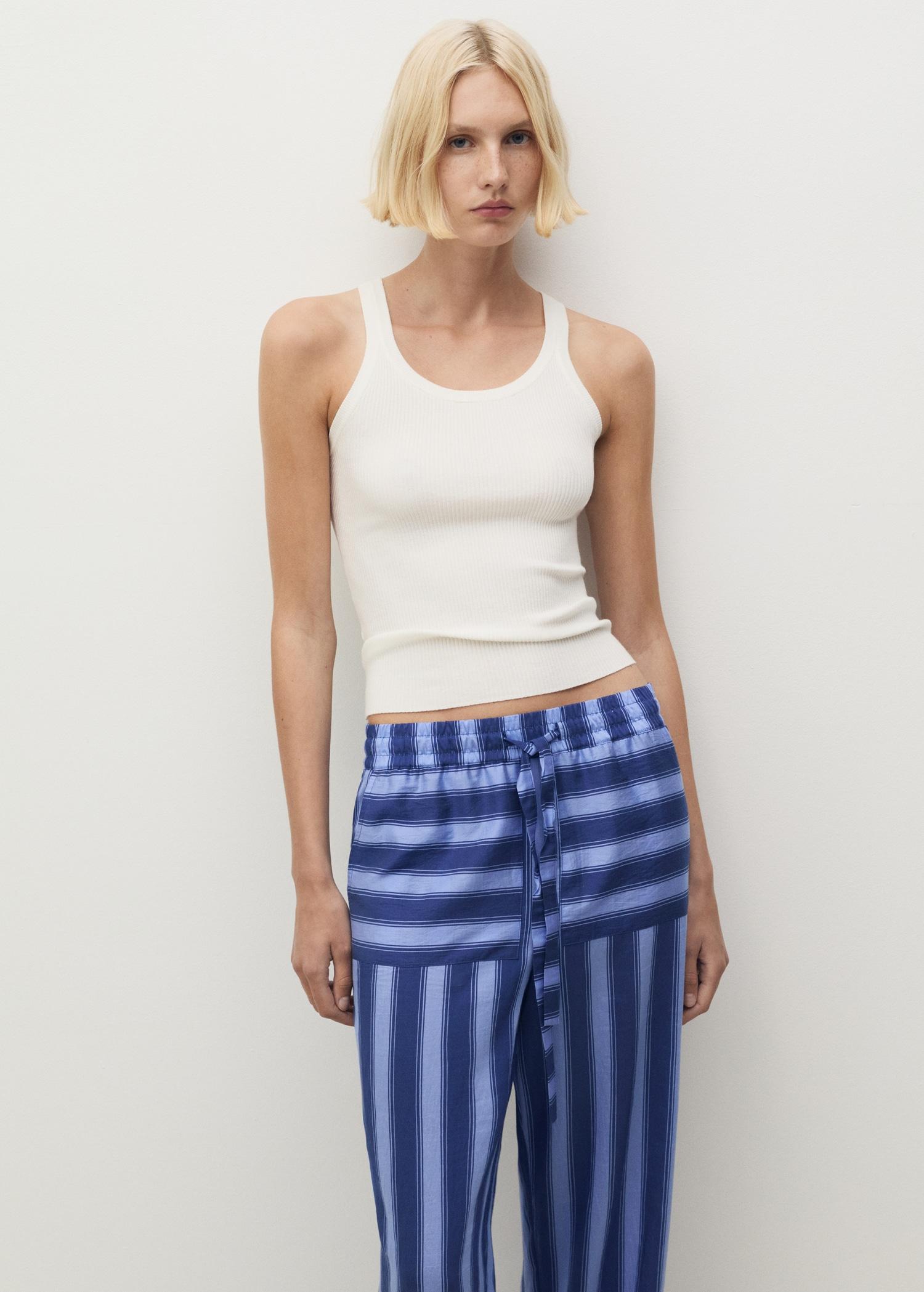 Woven lyocell pants with two-tone stripes - Women | MANGO USA Product Image