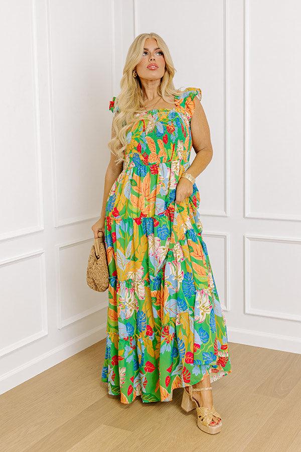 Life In The Tropics Smocked Maxi Dress Curves Product Image