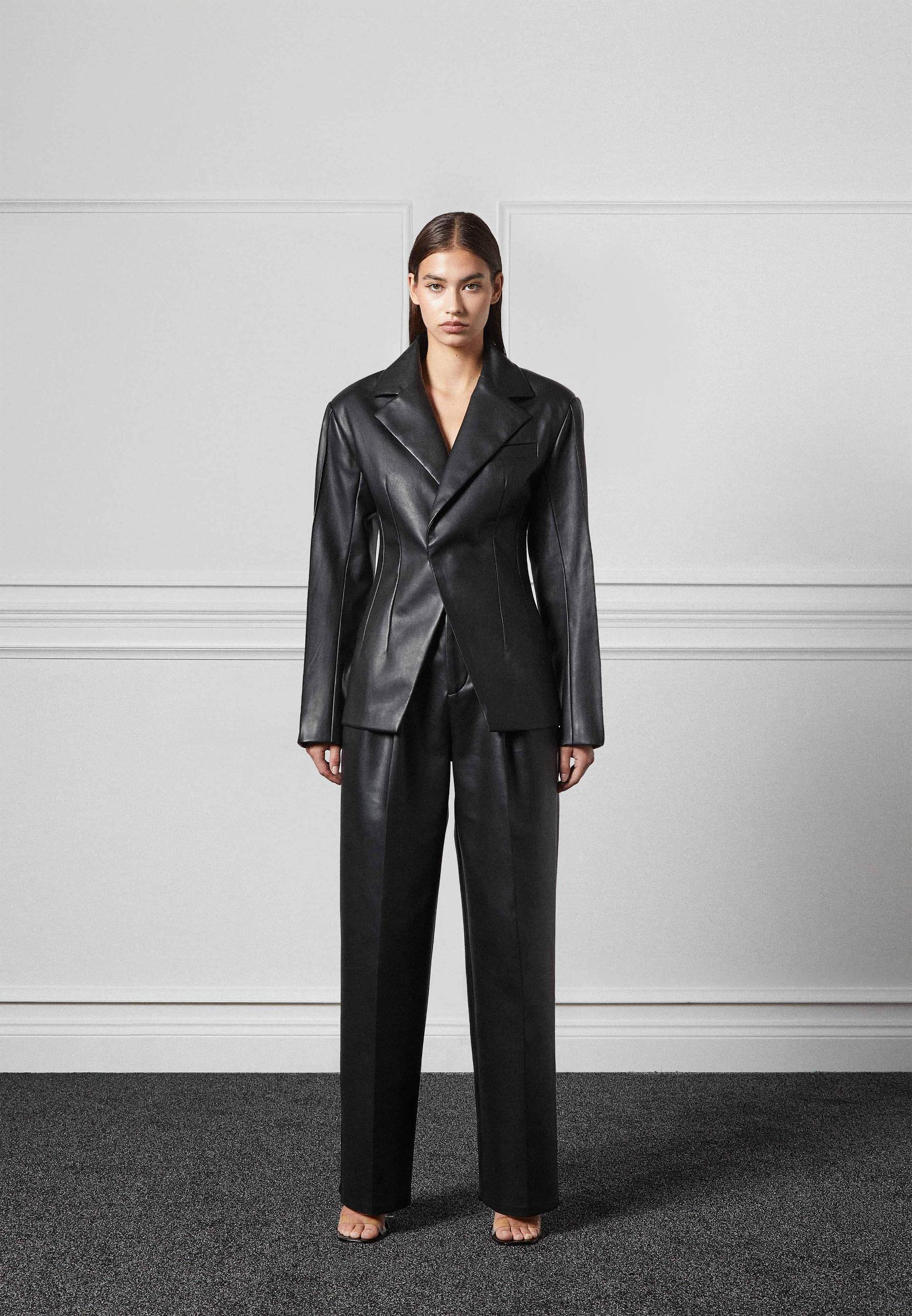 Leather Double Breasted Blazer - Black Female Product Image