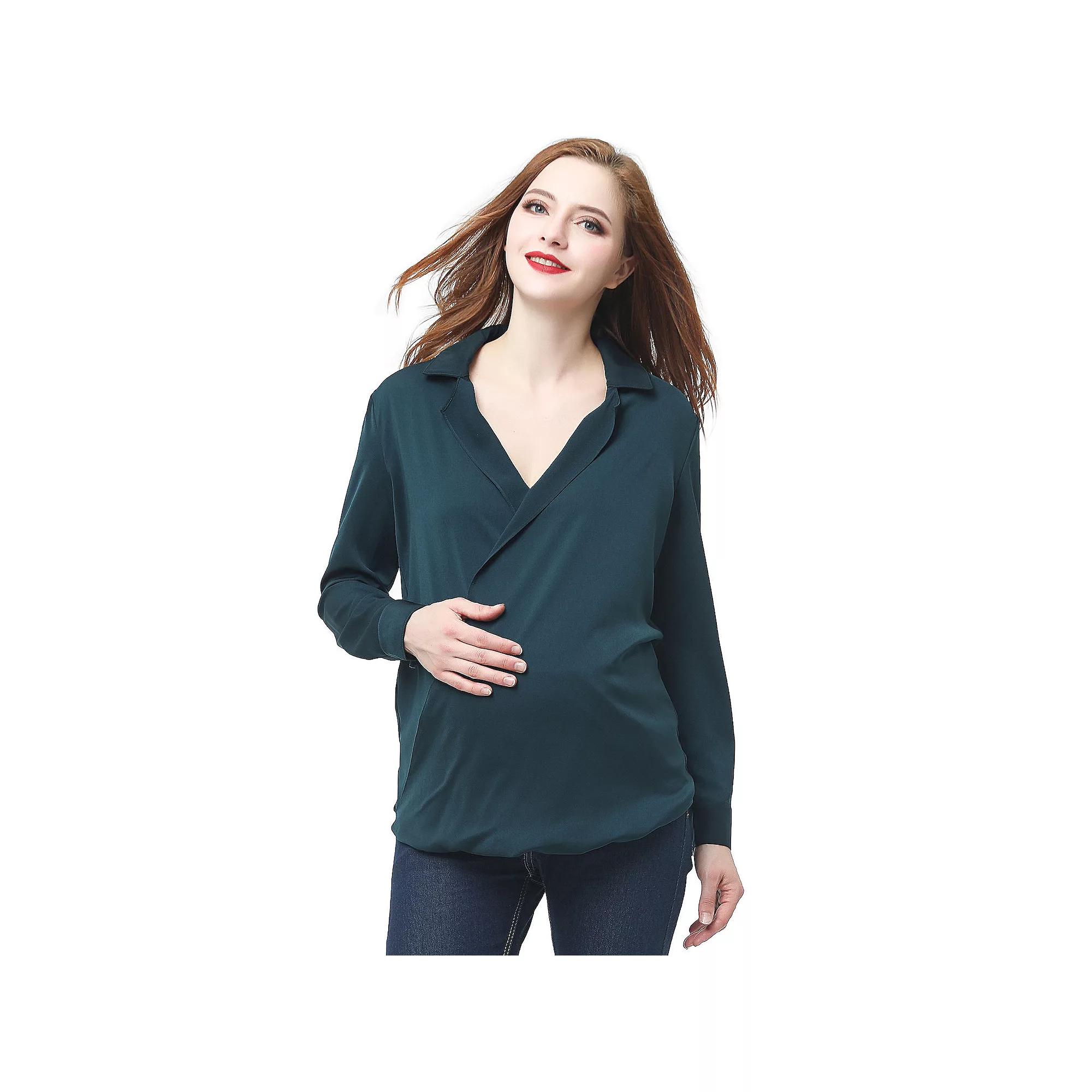 Maternity Pokkori Surplice Drape Front Nursing Blouse, Women's, Size: Medium-Mat, Green Green Product Image