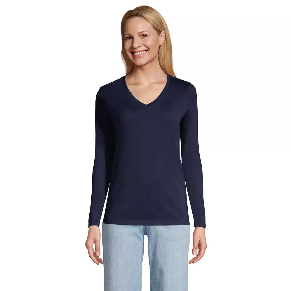 Women's Lands' End Relaxed-Fit Supima Long Sleeve Cotton V-Neck Tee,  Product Image