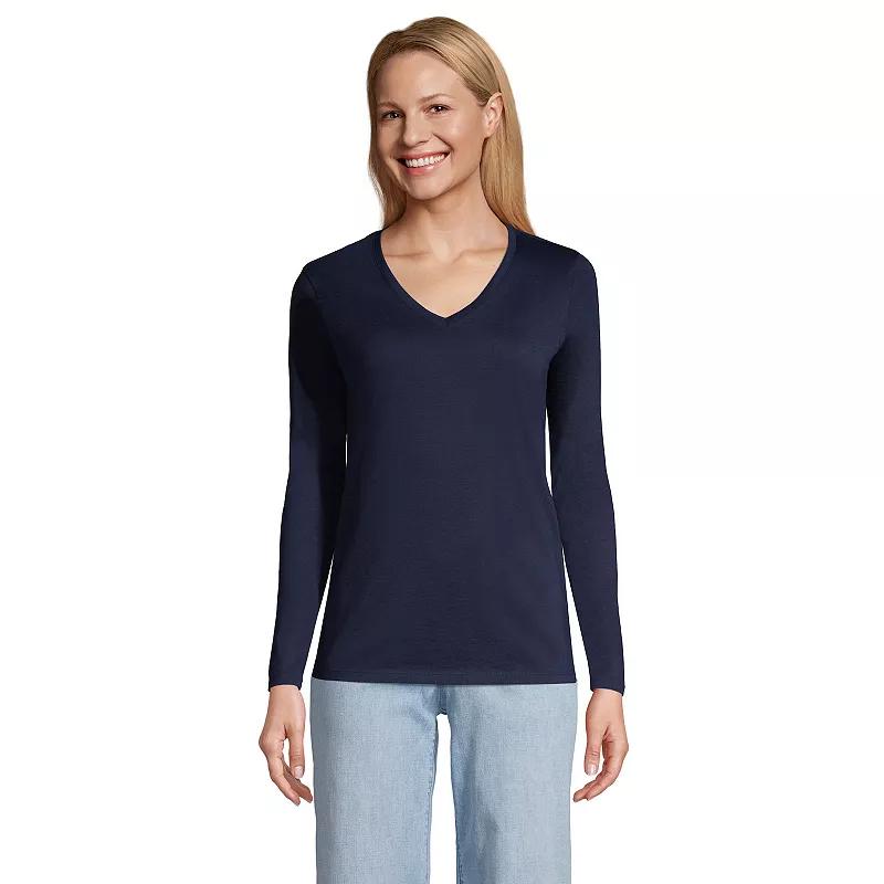 Women's Lands' End Relaxed-Fit Supima Long Sleeve Cotton V-Neck Tee,  Product Image