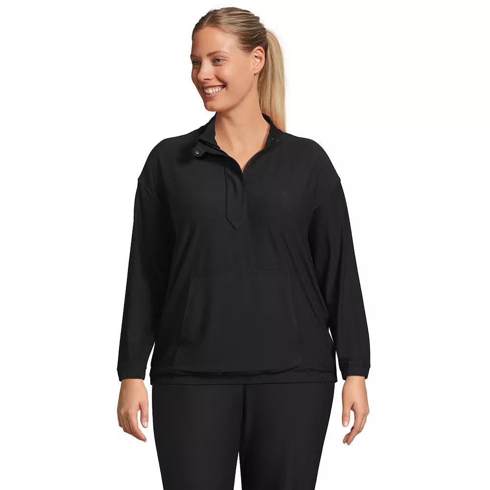Plus Size Lands' End Long Sleeve Performance Zip Front Popover Top, Women's, Size: 2XL, Black Product Image