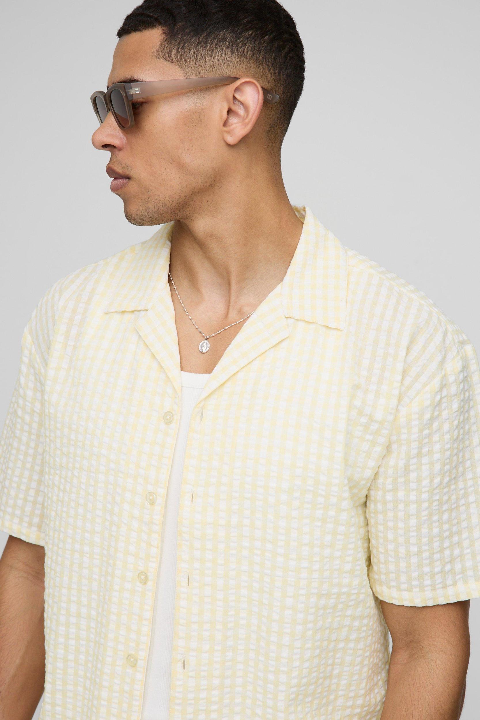 Oversized Boxy Seersucker Revere Shirt | boohooMAN USA Product Image