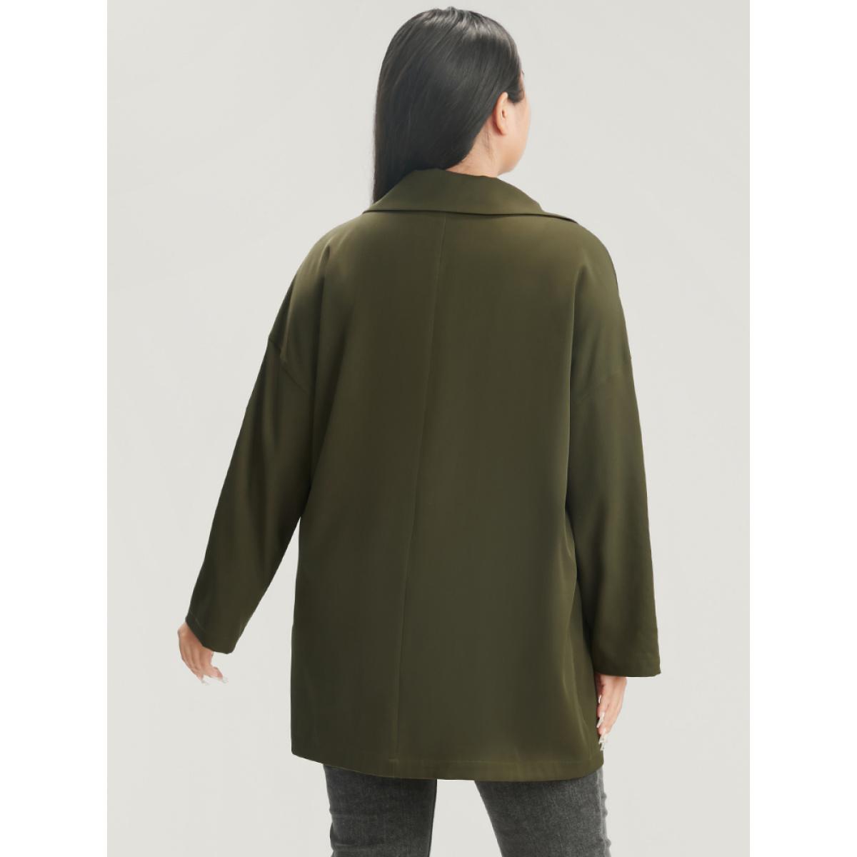 Plus Size Solid Pocket Roll Sleeve Waterfall Collar Coat Women ArmyGreen Casual Pocket Ladies Dailywear Winter Coats BloomChic 30/6X Product Image