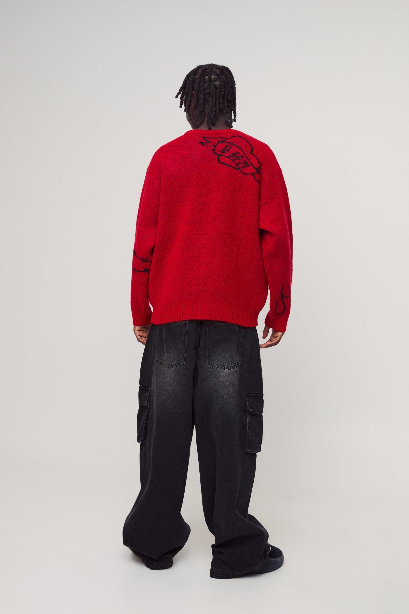 Oversized Boxy Brushed Multi Doodle Graphic Knitted Sweater | boohooMAN USA Product Image