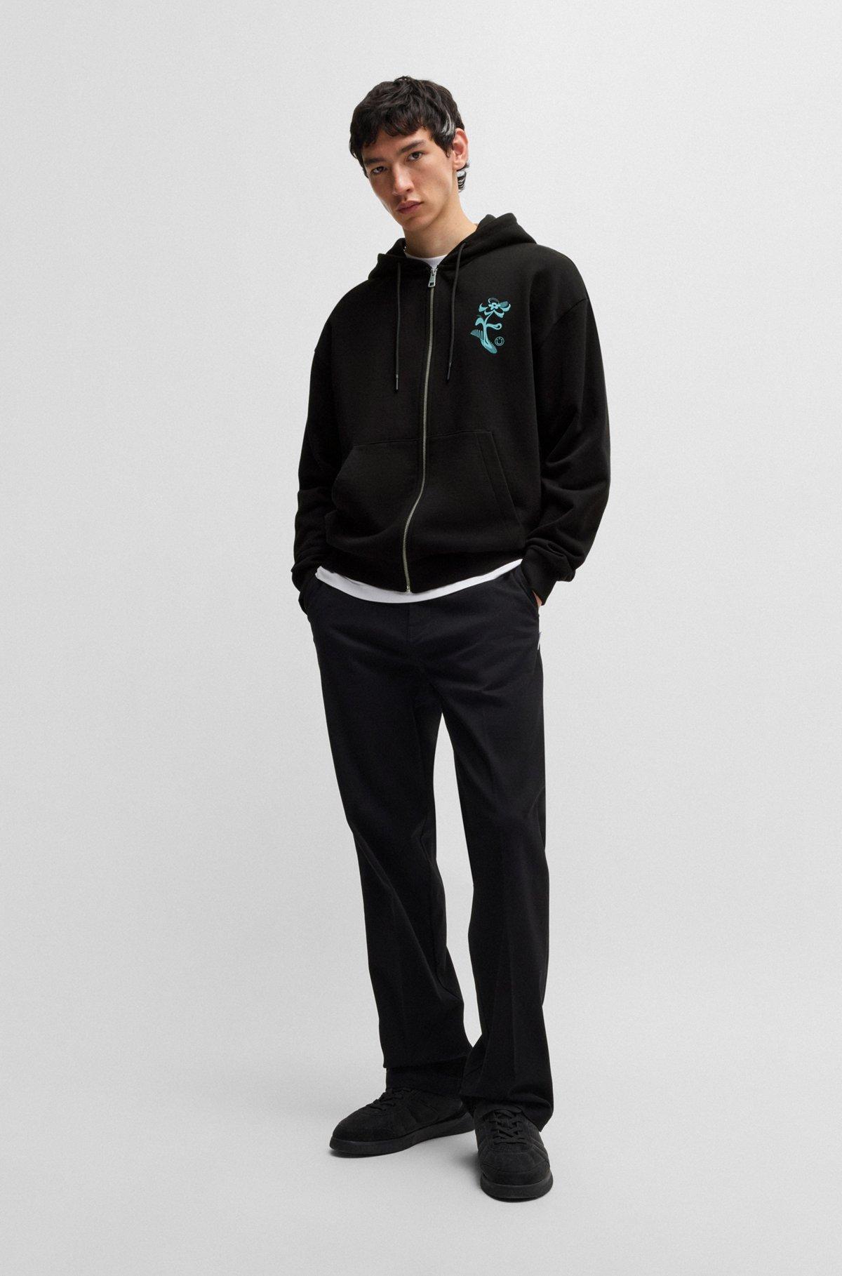 Cotton-terry zip-up hoodie with seasonal artwork Product Image