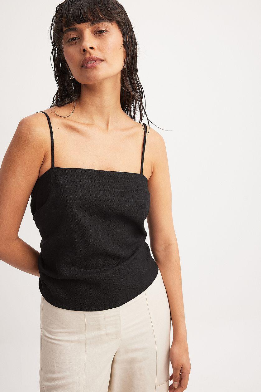 Open Back Linen Blend Strap Top Product Image
