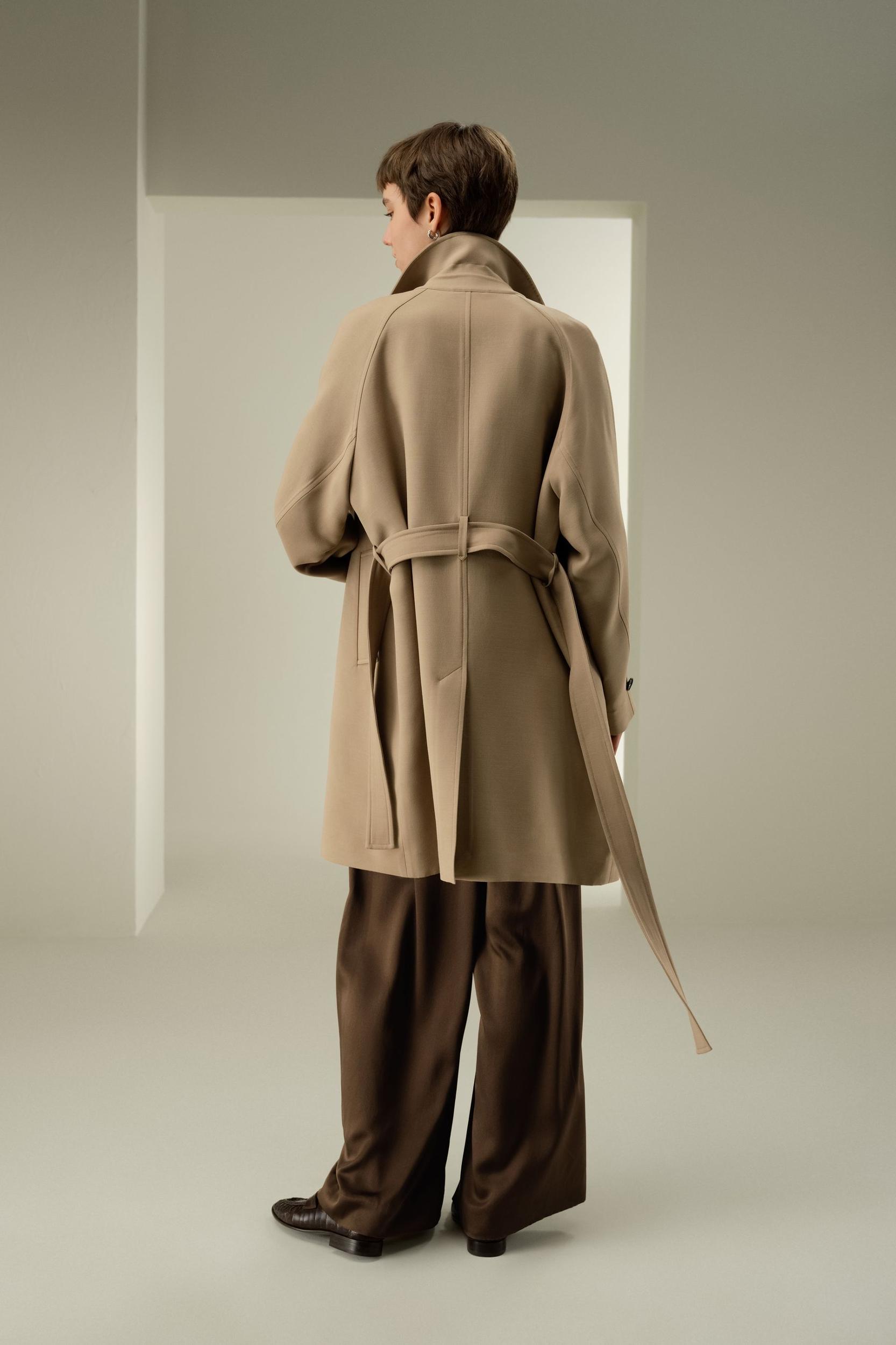 Double-Breasted Silk-Blend Belt Coat Product Image