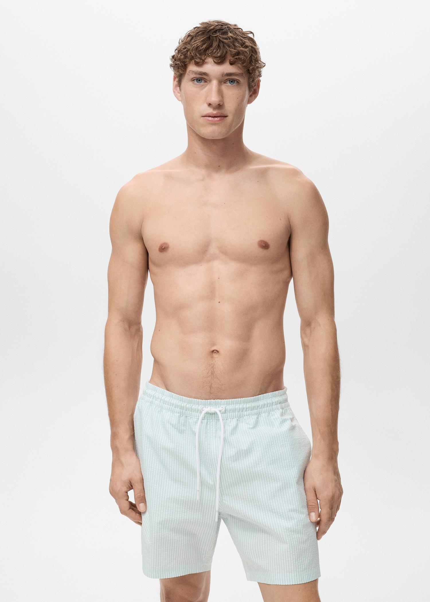 Seersucker swimming trunks - Men | MANGO USA Product Image