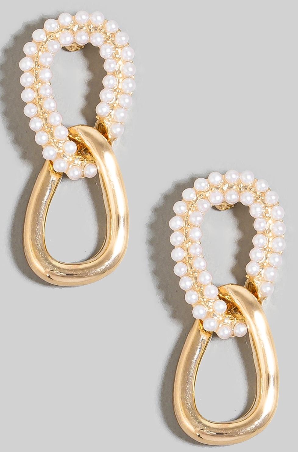 Pearl Pave Tear Linked Stud Drop Earrings Product Image