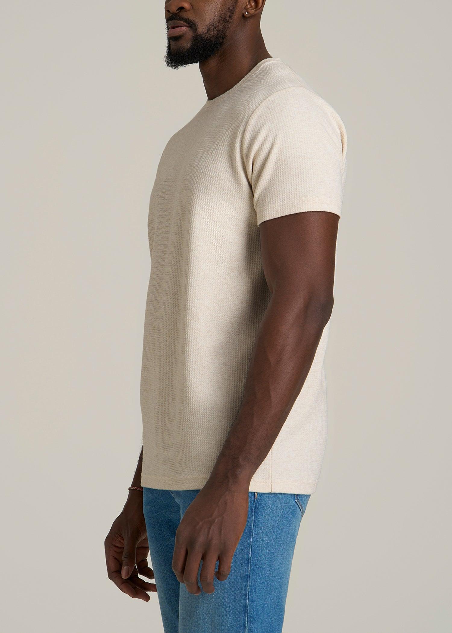 Cloud Knit Waffle Short Sleeve Tee for Tall Men in Heathered Oatmeal Product Image