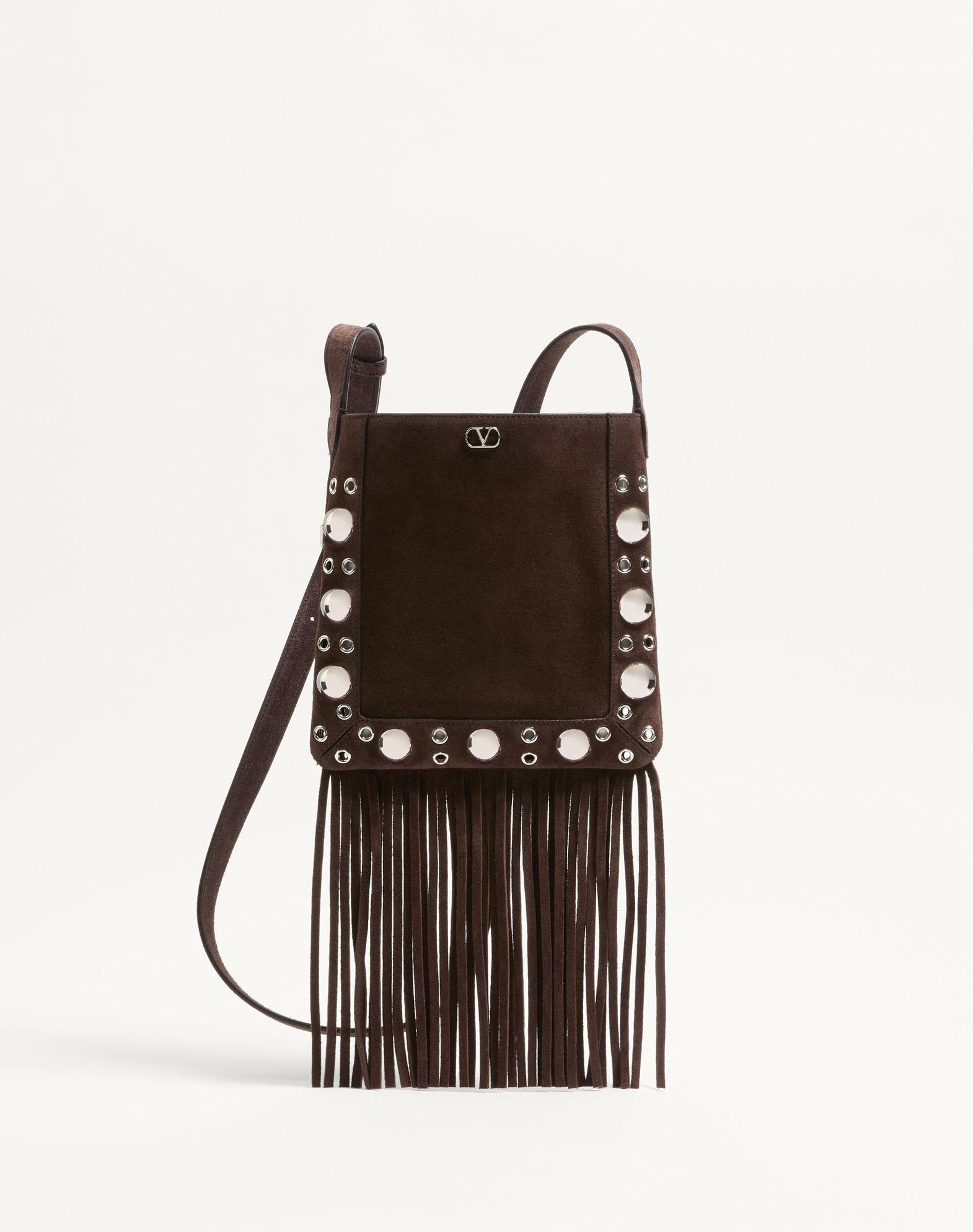 Valentino Garavani Nellcôte Small Shoulder Bag In Suede With Fringes Product Image