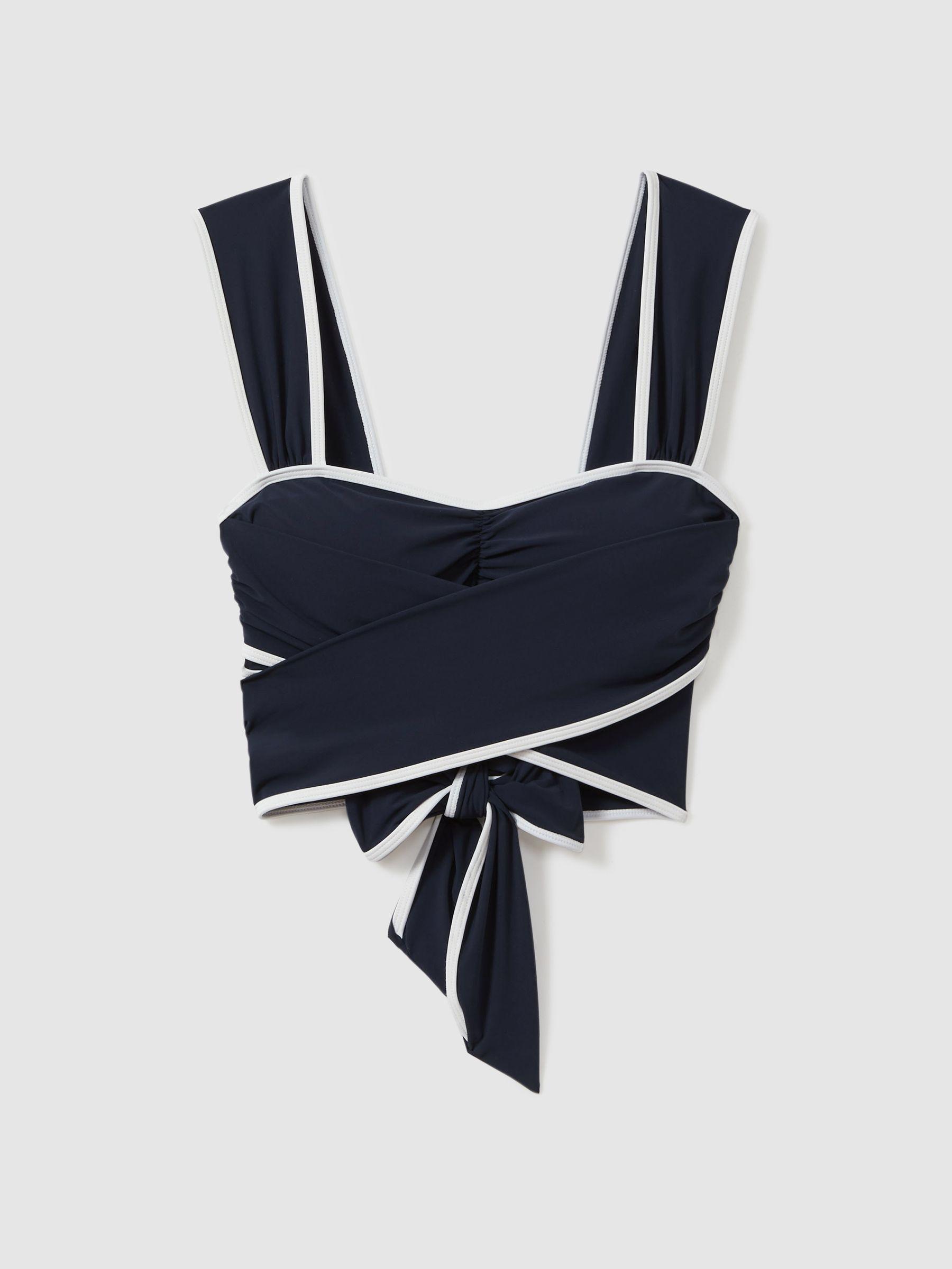 Wrap Design Sweetheart Bikini Top in Navy/White Product Image