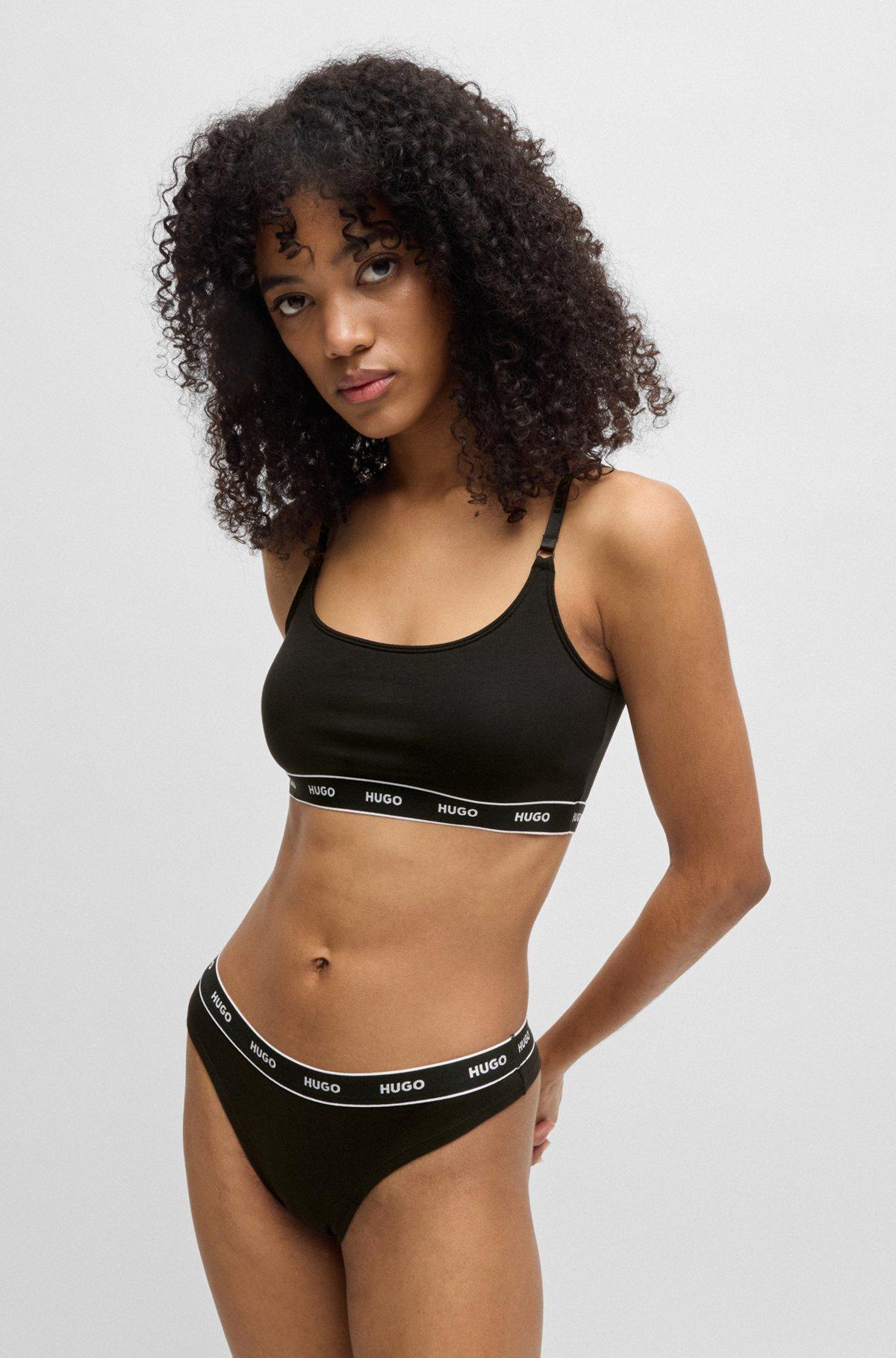 HUGO - Two-pack of stretch-cotton bralettes with logo underbands - Patterned Product Image