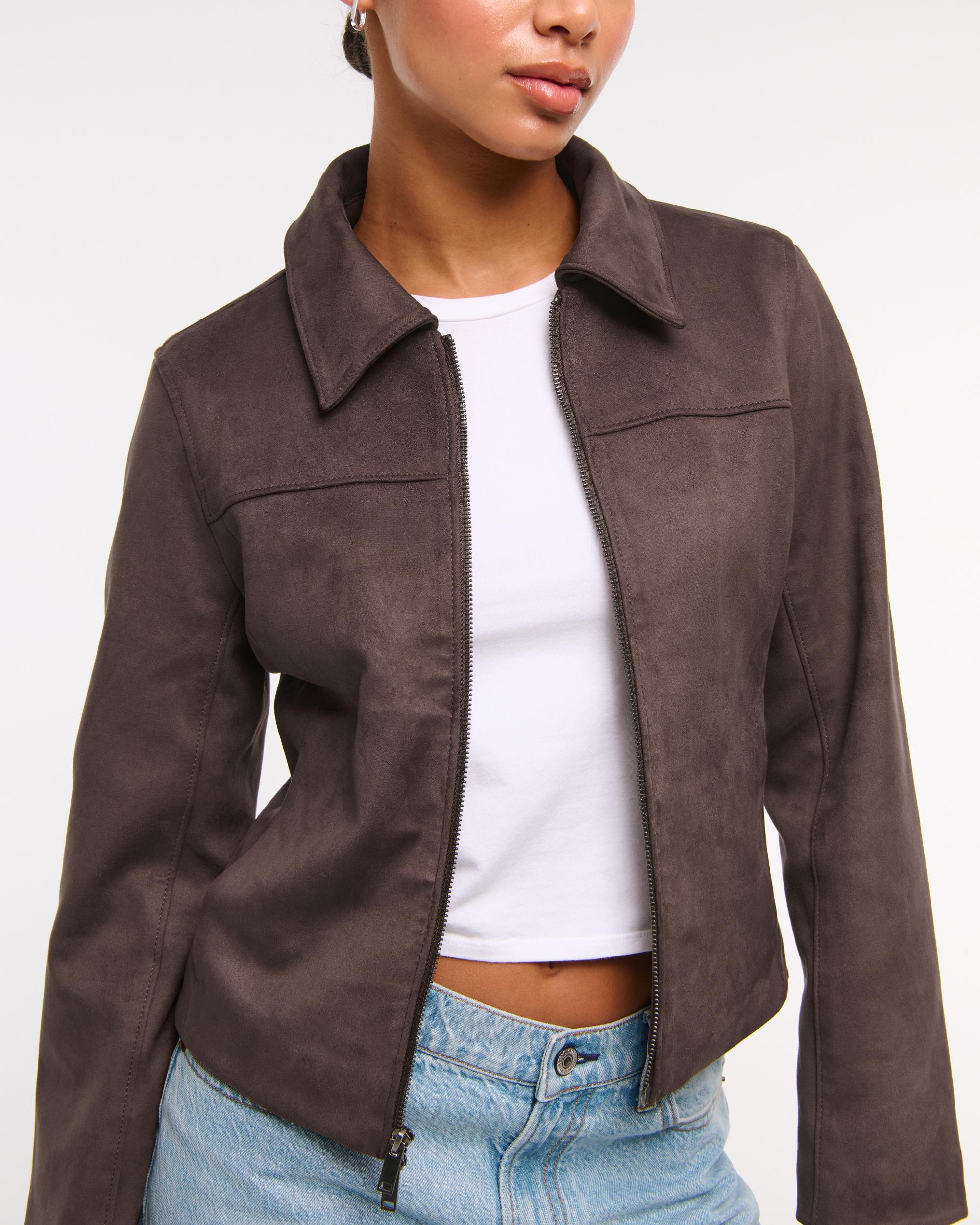 Slim Zip Vegan Suede Jacket Product Image