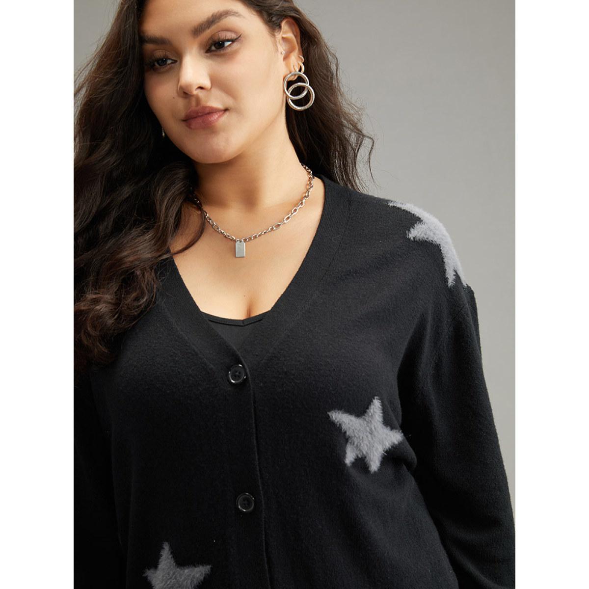 Plus Size Supersoft Essentials Star Button Through Cardigan Black Women Casual Loose Long Sleeve Dailywear Cardigans BloomChic 26/4X Product Image