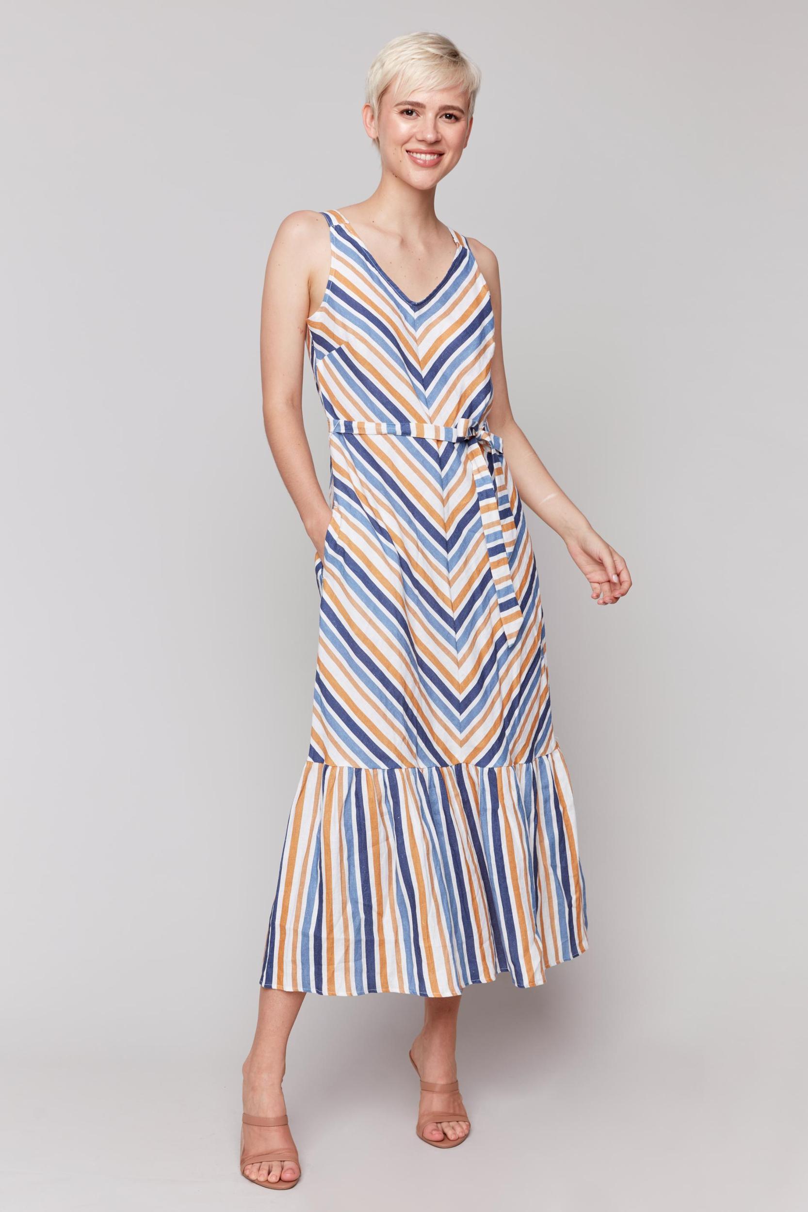 Striped Maxi Woven Dress with Sash Product Image