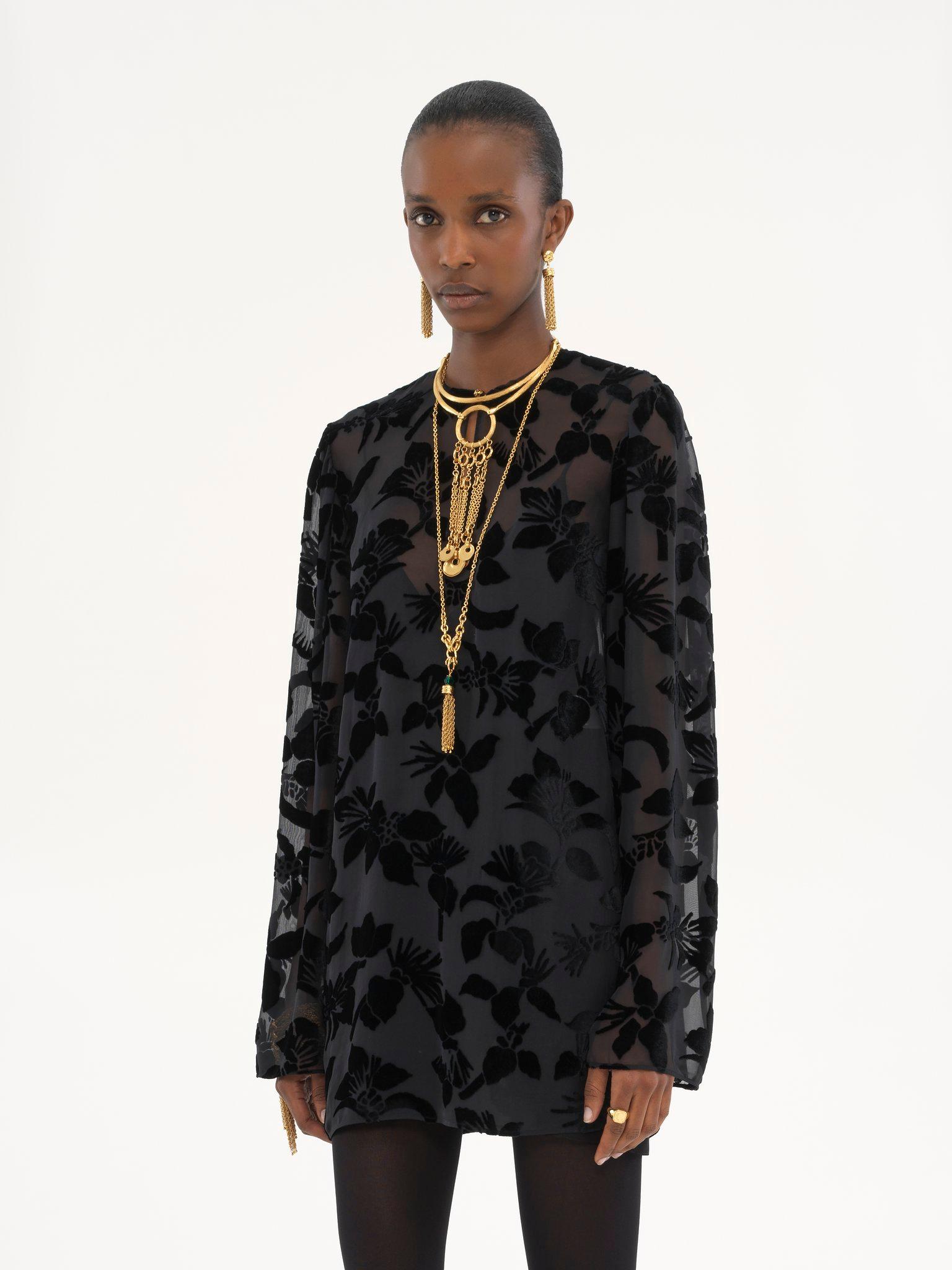 Puff-sleeve mini dress in velvet Product Image