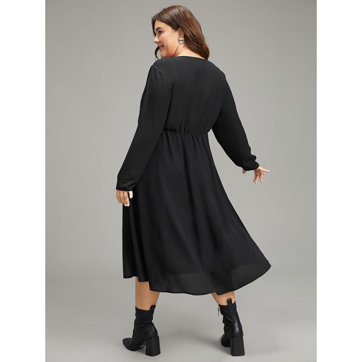 Plus Size Halloween Pumpkin Embroidered Pocket Dress Black Women Casual Embroidered Round Neck Long Sleeve Curvy Midi Dress BloomChic 14-16/1X Product Image