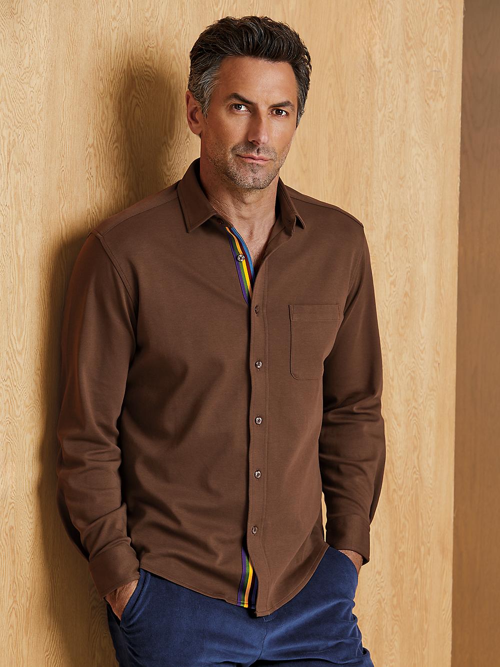 Mercerized Cotton Button Front Polo - Brown Product Image