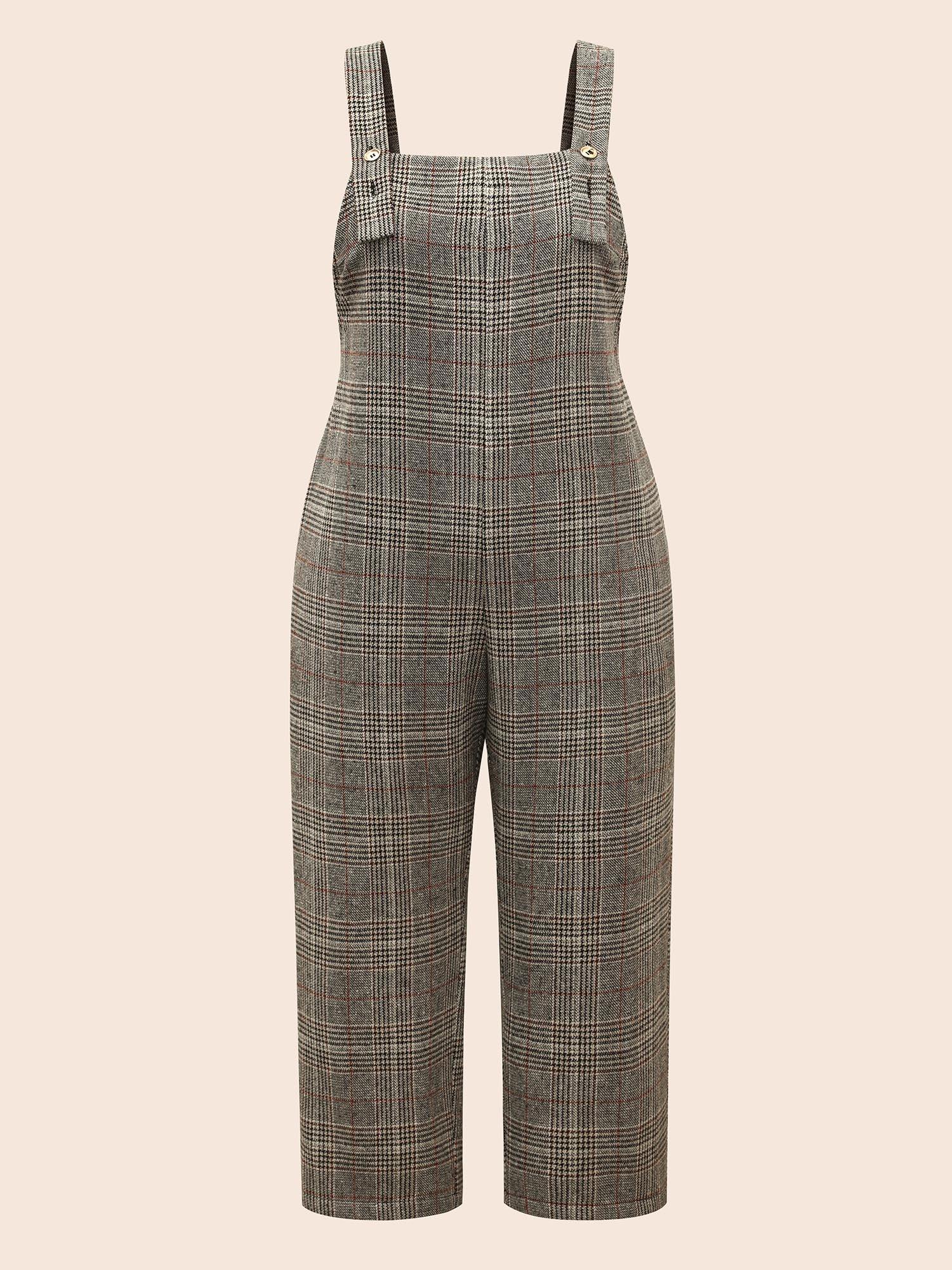 Plaid Adjustable Straps Pocket Jumpsuit Female Product Image