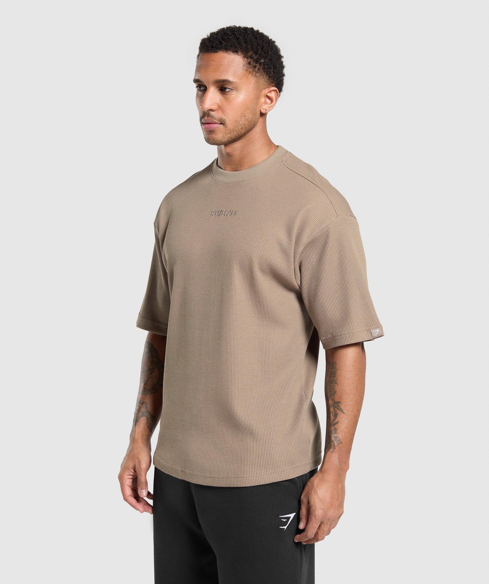 Gymshark Waffle Oversized T-Shirt - Lifestyle Brown Male Product Image