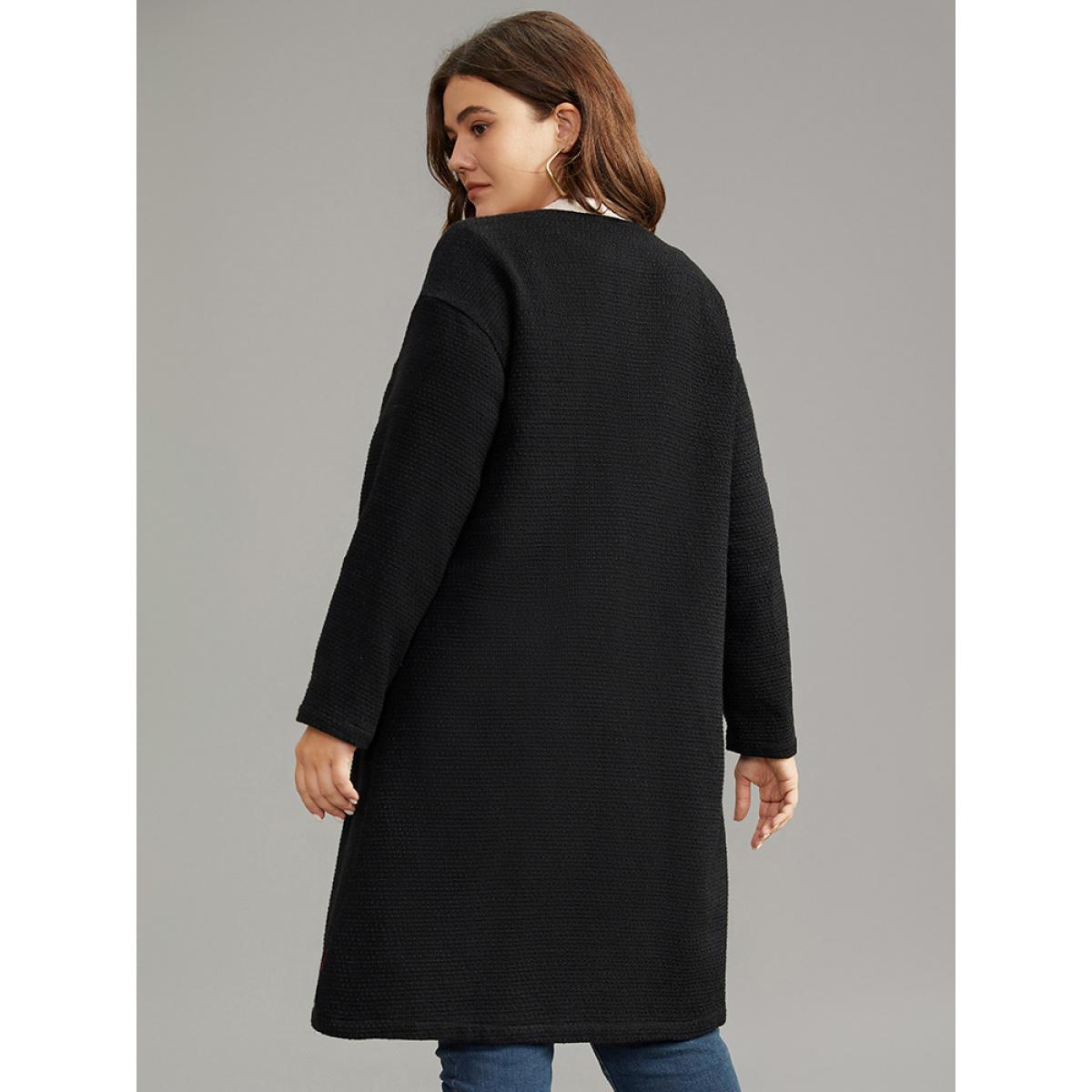 Plus Size Solid Tweed Pocket Metai Detail Zipper Coat Women Black Casual Plain Ladies Dailywear Winter Coats BloomChic 18-20/2X Product Image