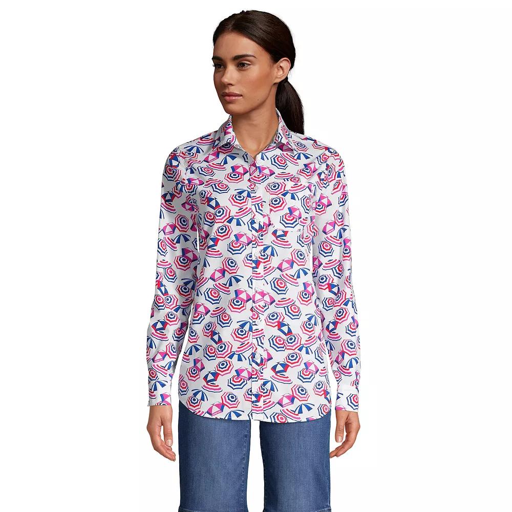 Women's Lands' End Print Poplin Boyfriend Tunic Shirt, Size: Large, White Beach Umbrella Product Image