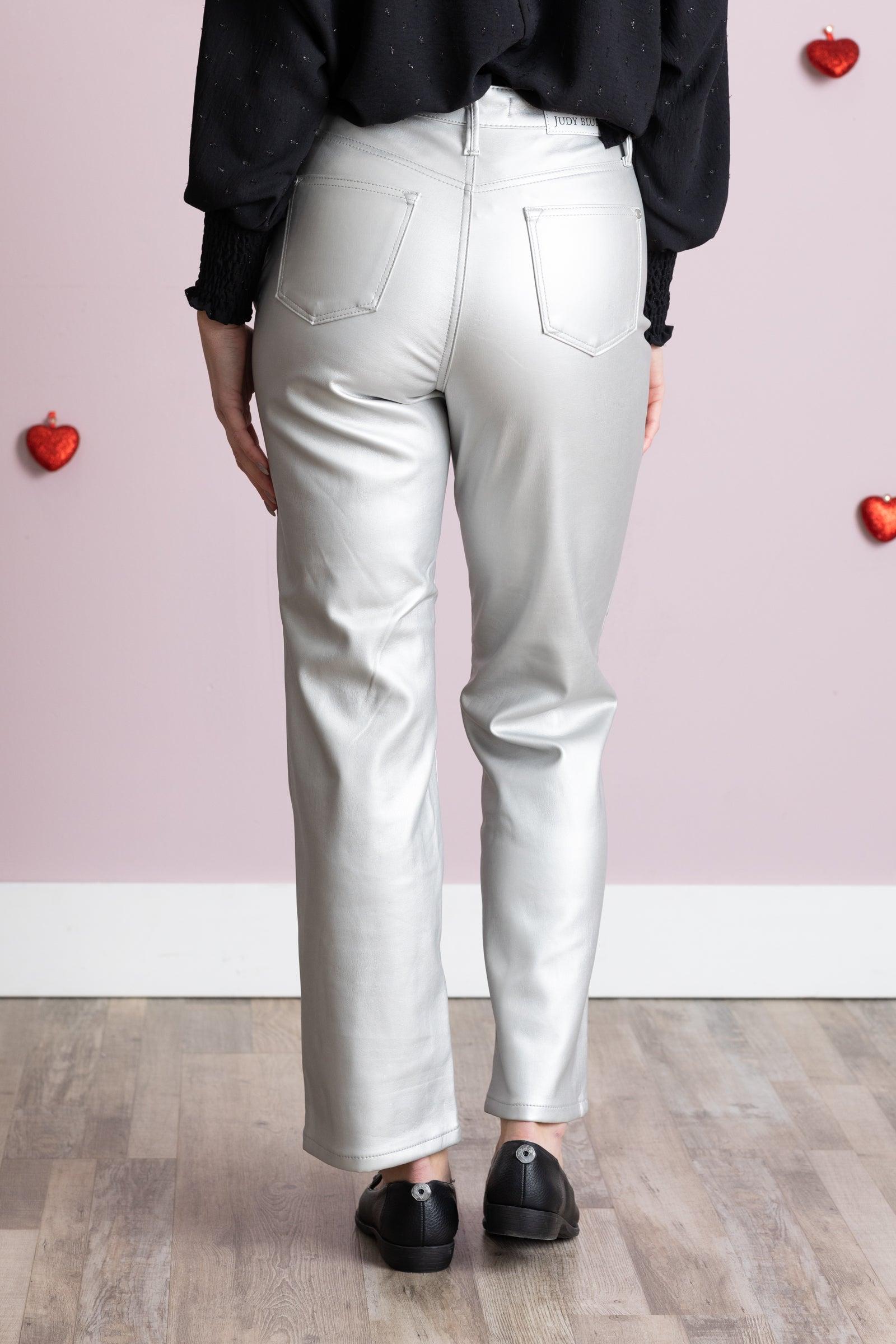 Judy Blue Silver Metallic Faux Leather Pants Product Image