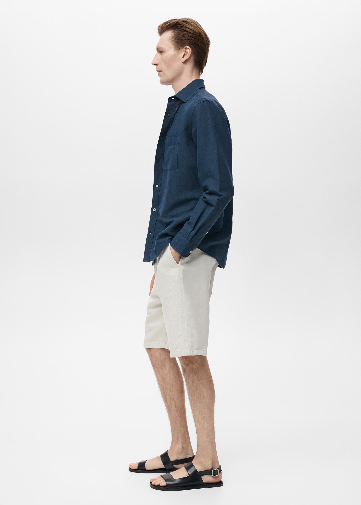 Pocket linen shirt - Men | MANGO USA Product Image