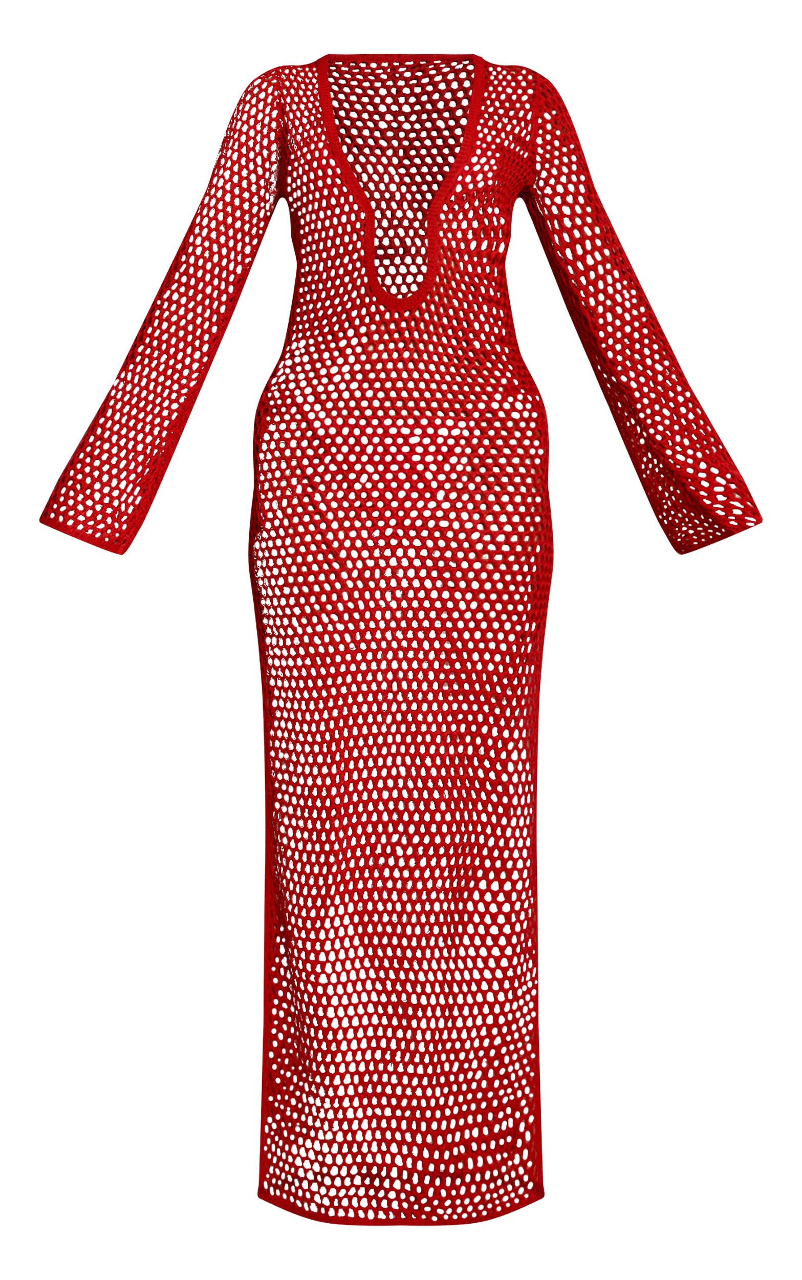 Red Crochet O Ring Maxi Beach Dress Product Image