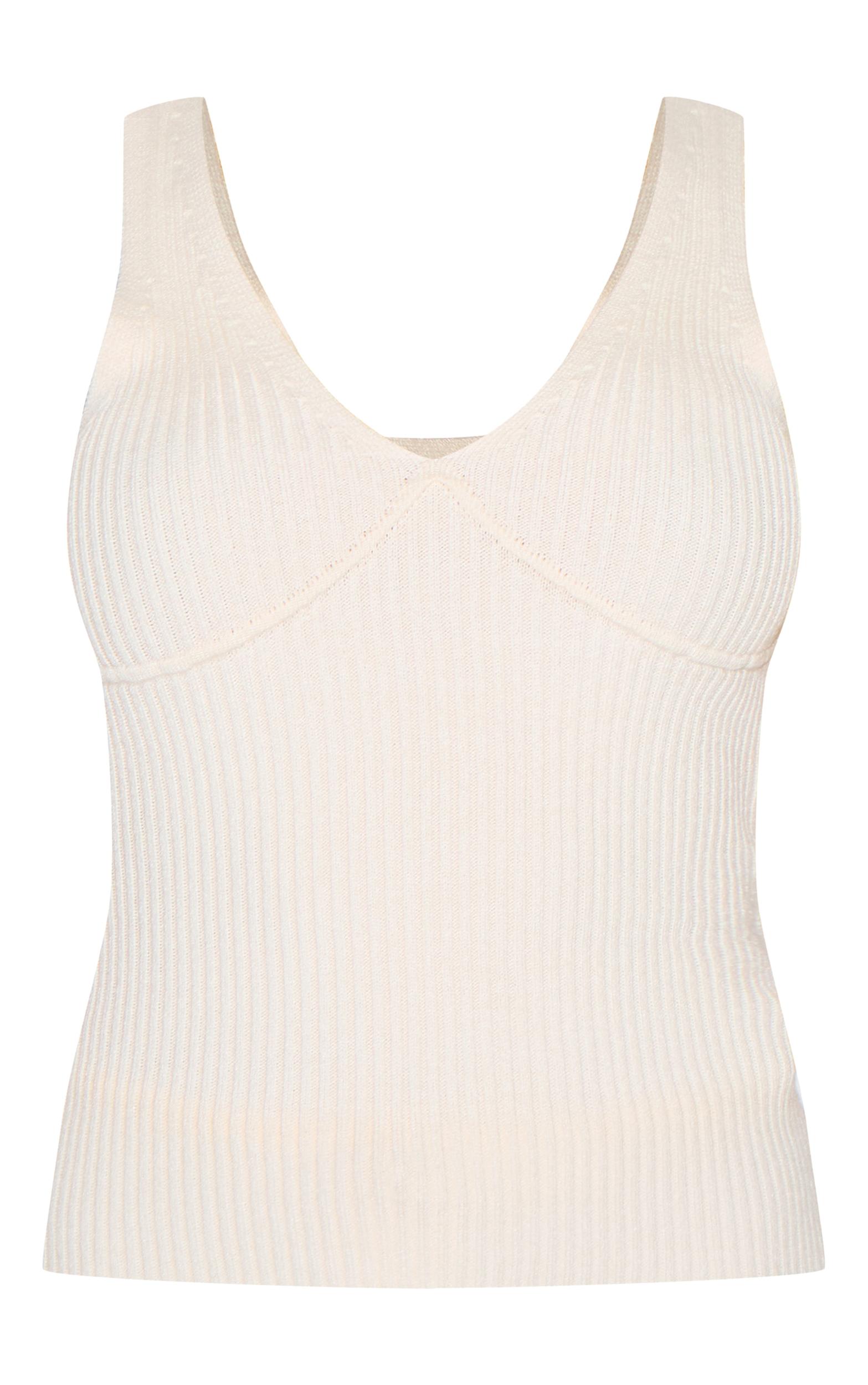 Petite Cream Knitted Ribbed Longline Tank Top Product Image