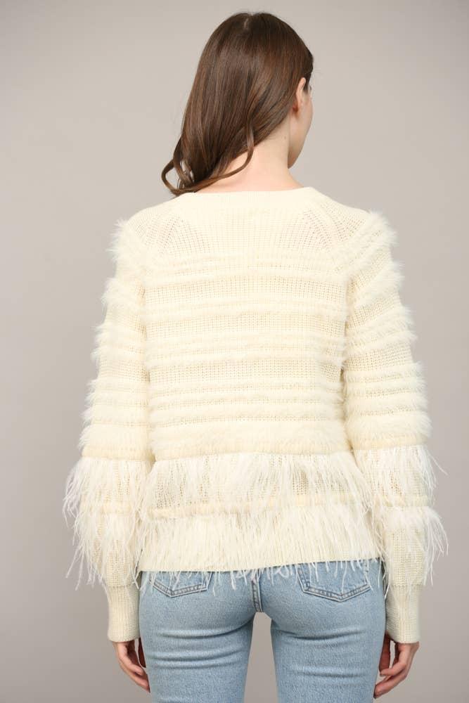 Feather Trim Wool Blend Cardigan Product Image