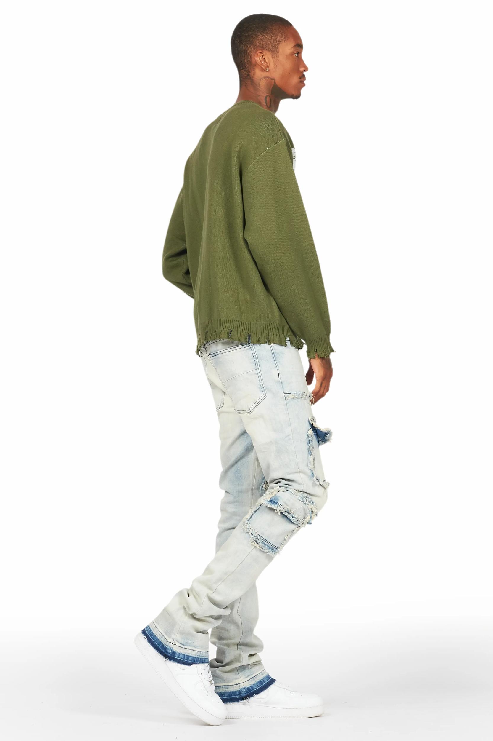 Tyrell Blue Stacked Flare Cargo Jean Male Product Image