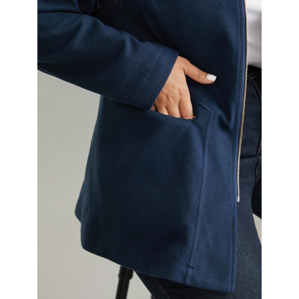 Plus Size Plain Pocket Lapel Collar Zipper Coat Women Indigo Work From Home Lined Ladies Office Winter Coats BloomChic 30/6X Product Image