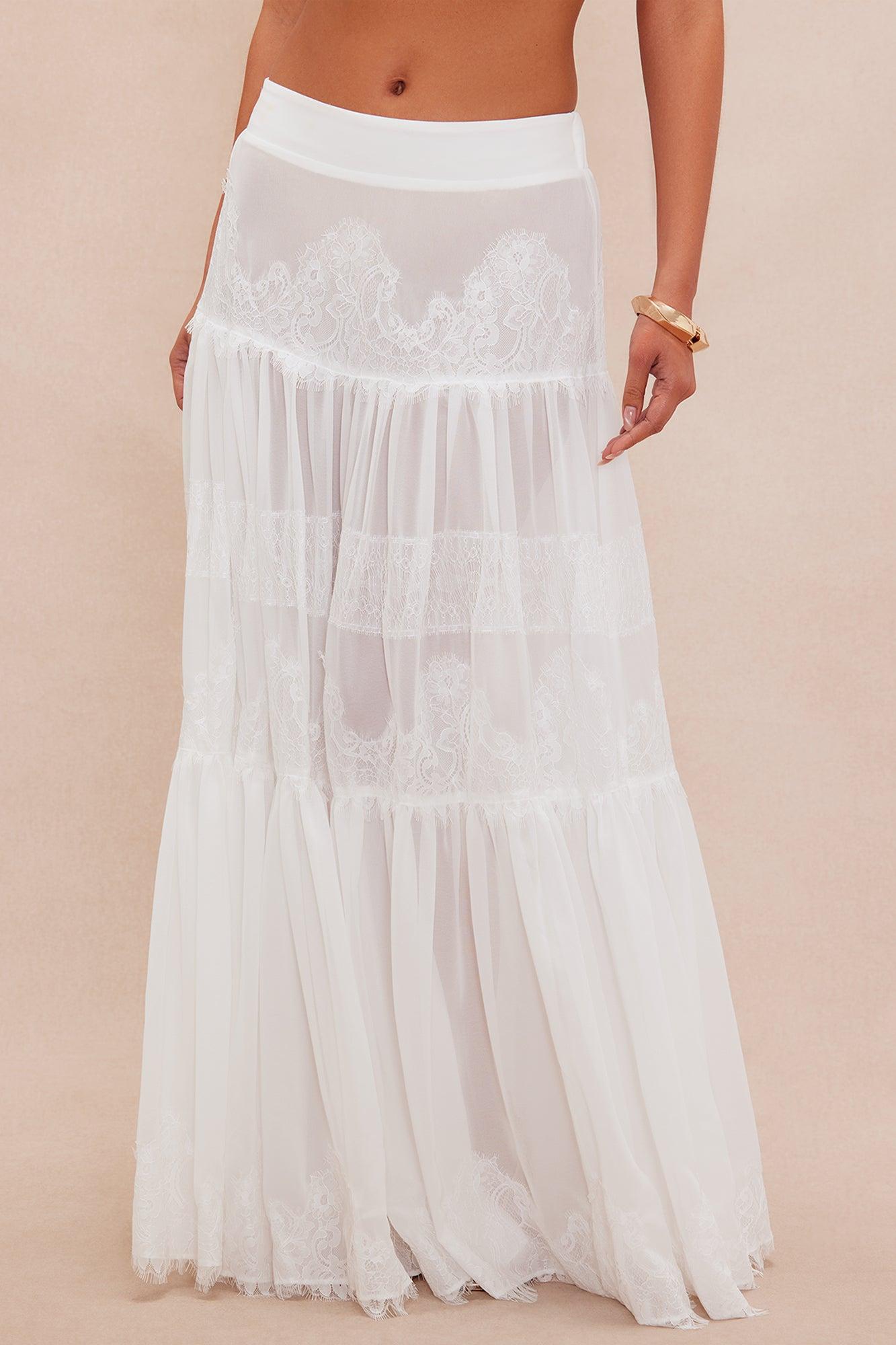 Odette Lace Maxi Skirt - White Product Image