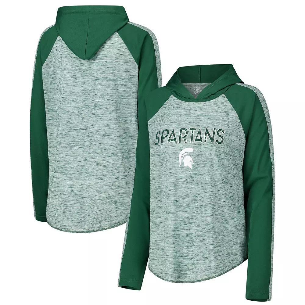 Women's G-III 4Her by Carl Banks Green Michigan State Spartans Underdog Bling Raglan Long Sleeve Hoodie T-Shirt,  Product Image
