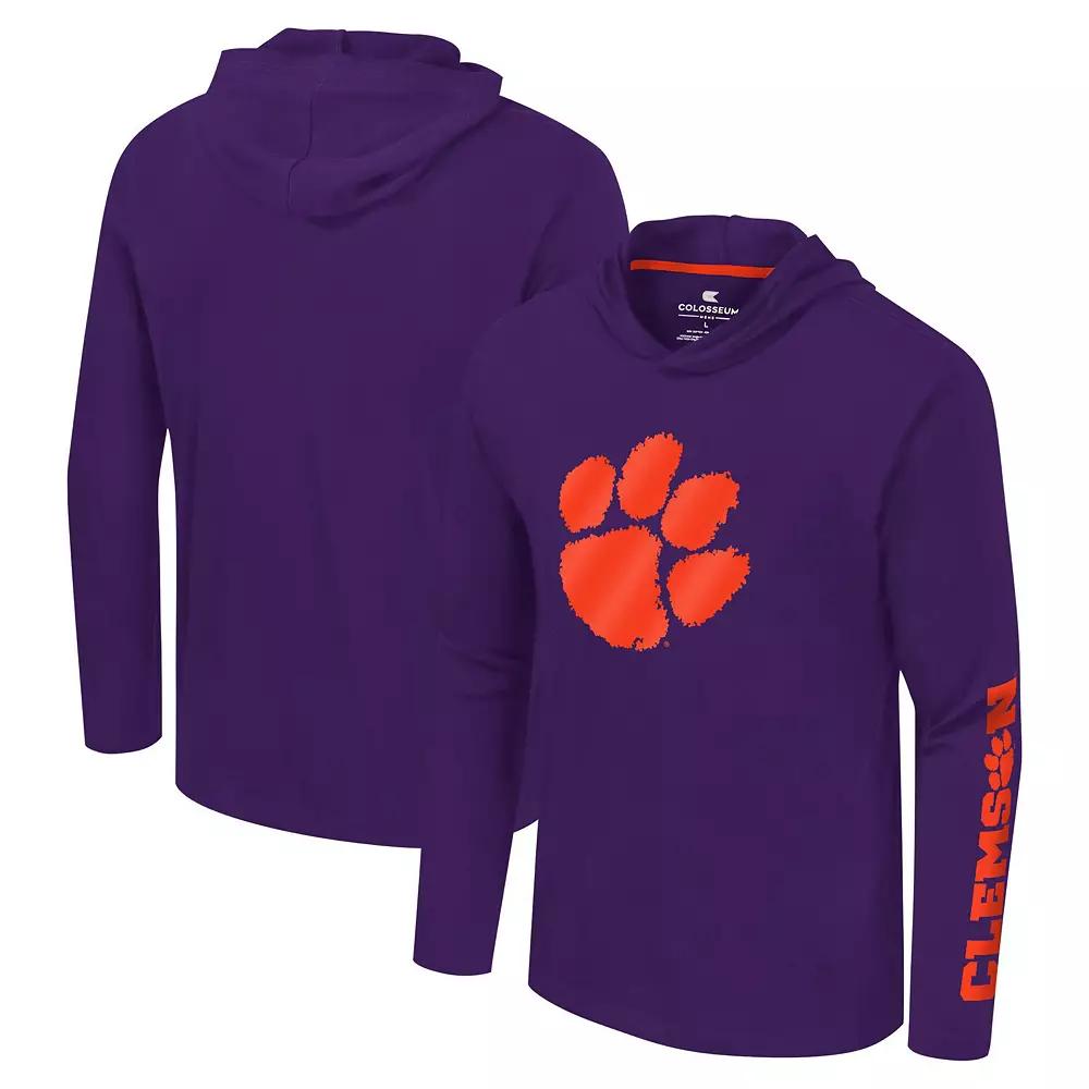 Men's Colosseum Purple Clemson Tigers Logo Lockup Active Blend Long Sleeve T-Shirt Hoodie,  Product Image