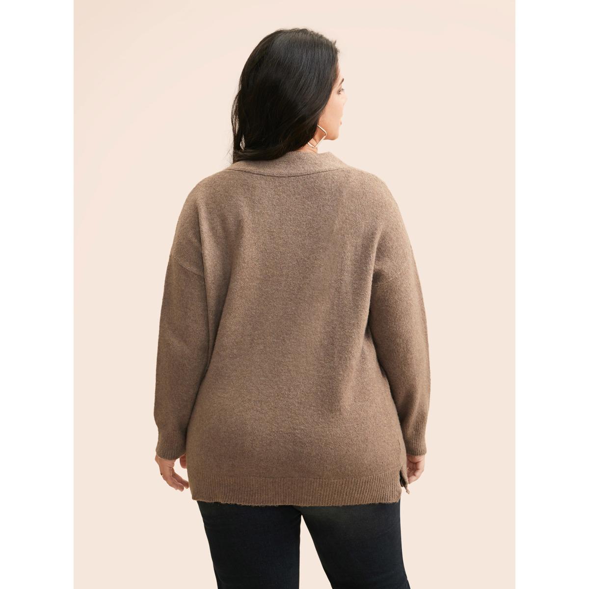 Plus Size Airy Cozy V Neck Cardigan Tan Women Basics Loose Long Sleeve Everyday Cardigans BloomChic 26/4X Product Image