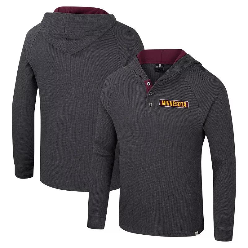 Men's Colosseum Charcoal Minnesota Golden Gophers Dujour Ralgan Long Sleeve Henley Hoodie T-Shirt,  Product Image