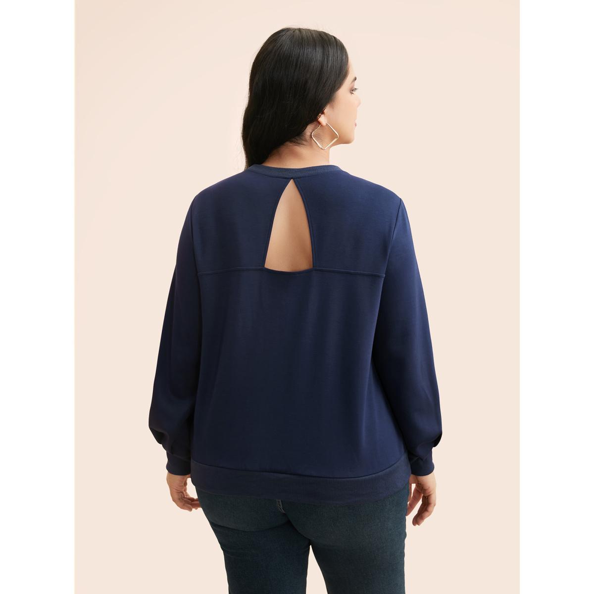 Plus Size Supersoft Essentials Cut Out Sweatshirt Women Navy Casual Patchwork Round Neck Everyday Sweatshirts BloomChic 14-16/1X Product Image
