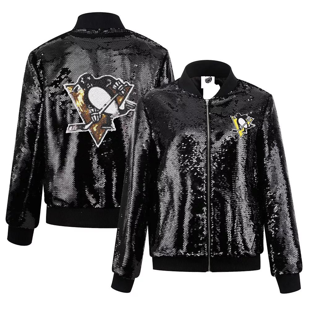 Women's Cuce Black Pittsburgh Penguins Sequin Full-Zip Jacket,  Product Image